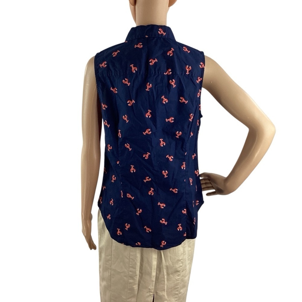 J.Crew Factory Signature Fit Sleeveless Poplin Shirt Navy Lobster M - Picture 5 of 7